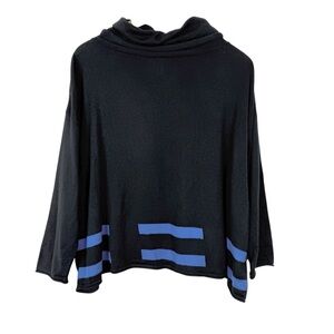 Planet By Lauren G Cowl Neck Roll Hem Black Blue Pima Cotton Modal Sweater OS